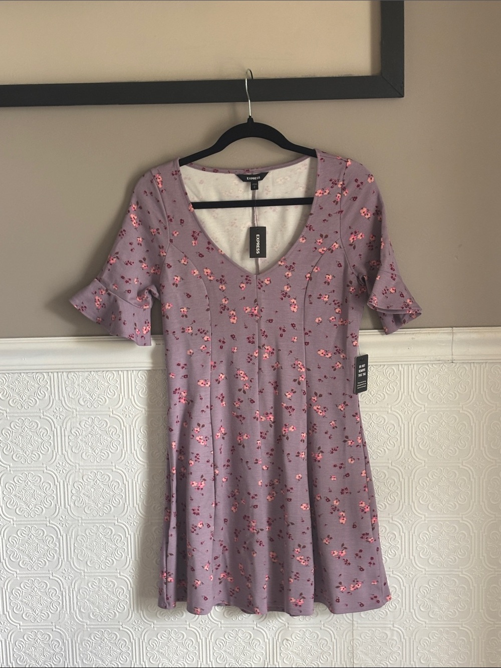 NWT Express Lavender Floral Scoop Neck A-Line Dress size Small
